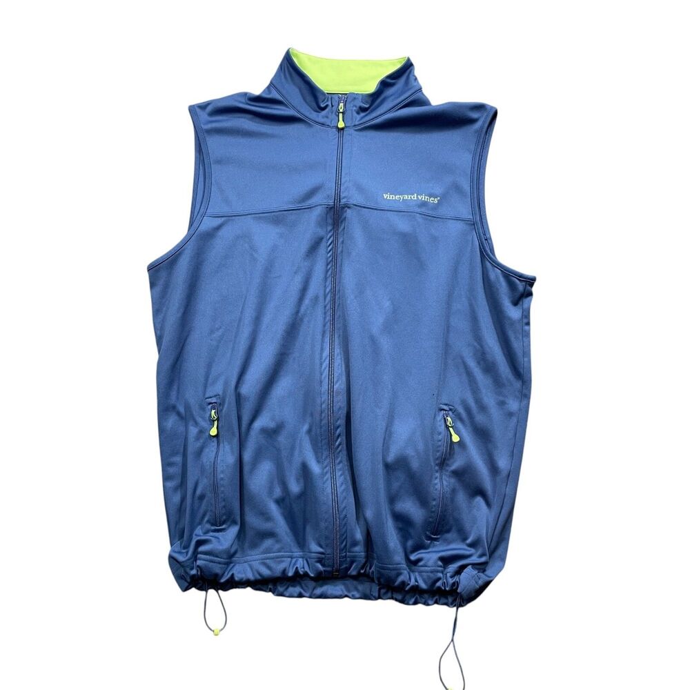 Vineyard Vines Large Vest Men's Sleeveless Draw String Zipper Pockets Blue Golf‎